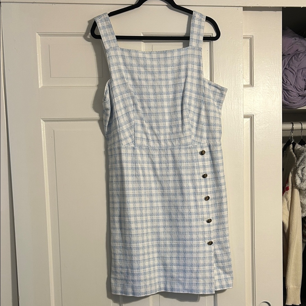 Ann Taylor Light Blue Checkered Mini Dress